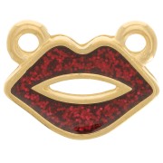 10x13mm Mouth spacer with epoxy resin - Fine Gold-plated - Red glitter x1