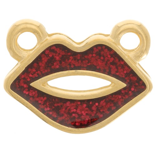 10x13mm Mouth spacer with epoxy resin - Fine Gold-plated - Red glitter x1