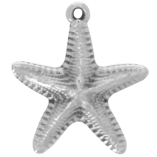 19x17mm Starfish charm - Fine Silver plated x1