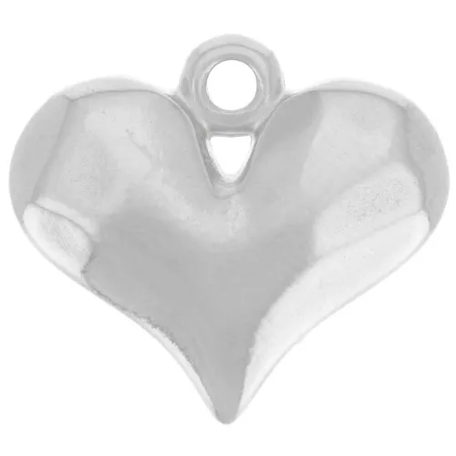 14x16mm Curved hammered heart pendant - Fine silver plating x1