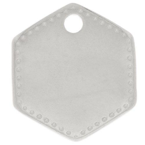 13x12mm Hexagonal charm - Fine silver plating x1