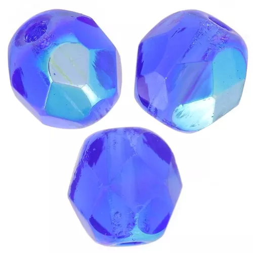 Fire Polished faceted round beads 6mm Sapphire AB x25