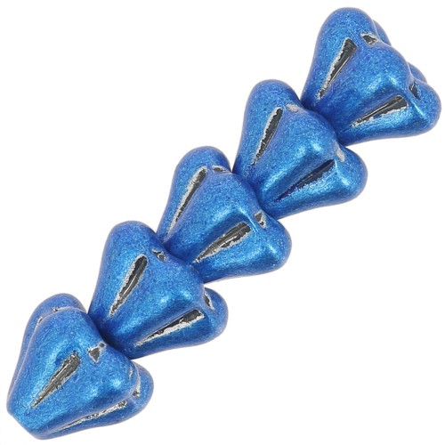 5x6mm Glass flower beads - Crystal Metallic dark blue x10