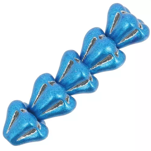 5x6mm Glass flower beads - Crystal Metallic blue x10
