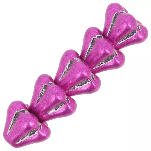 5x6mm Glass flower beads - Crystal Metallic Pink x10