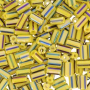 7x3.5mm Striped tube beads - Preciosa Ornela Rola - Yellow AB - Black x5g|raw }}