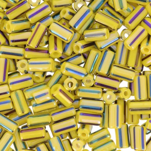 7x3.5mm Striped tube beads - Preciosa Ornela Rola - Yellow AB - Black x5g