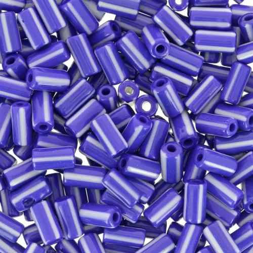 7x3.5mm Striped tube beads - Preciosa Ornela Rola - Blue - White x5g