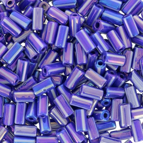 7x3.5mm Striped tube beads - Preciosa Ornela Rola - Blue AB - White x5g