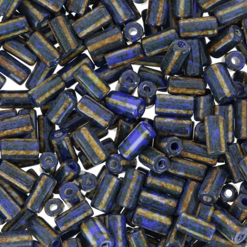 7x3.5mm Striped tube beads - Preciosa Ornela Rola - Blue Travertine - White x5g