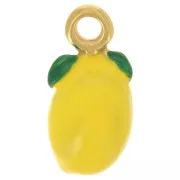 Lemon charm 16.5x8.5mm Epoxy resin - 304 Stainless steel - Gold - Yellow x1