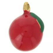 9mm 316L stainless steel Apple charm Epoxy resin - Gold - Red x1