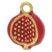9mm 316L stainless steel grenade charm Epoxy resin - Gold - Red x1