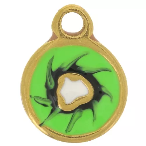 13x10mm Stainless steel 316L Charm Kiwi Epoxy resin - Gold - Green - Brown x1