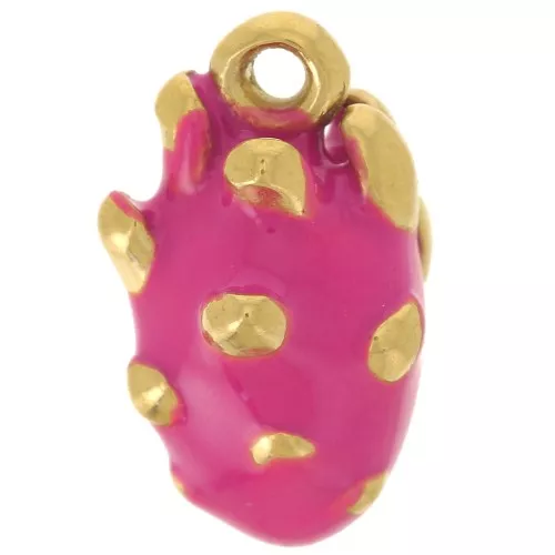 13x8mm Stainless Steel 316L Dragon Fruit Charm Epoxy Resin - Gold - Pink x1