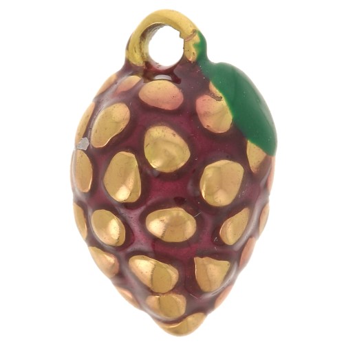 13x8mm Stainless steel 316L Cluster of grapes charm Epoxy resin - Gold - Violet x1
