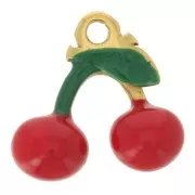 Cherry Charm 11.5x12 mm - Epoxy Resin - Gold-Plated 304 Stainless Steel - Red x1