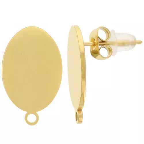 14x10mm Stainless steel 316L Smooth oval stud earrings - Gold x2