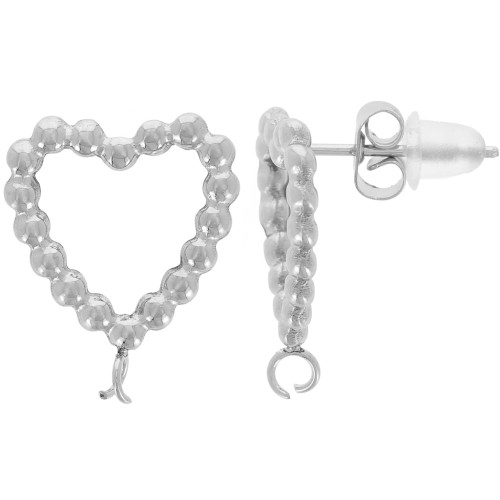 15x13mm 304L stainless steel Hollow heart studs with small balls x2