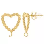 15x13mm 304L stainless steel Hollow heart stud earrings with small balls - Gold x2