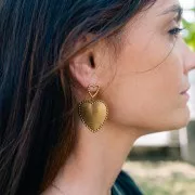 15x13mm 304L stainless steel Hollow heart stud earrings with small balls - Gold x2