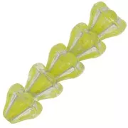 5x6 mm Glass flower beads - Crystal Lime Green silver x10
