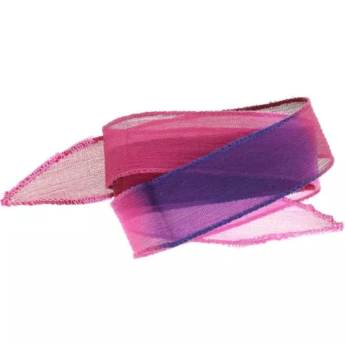 25mm silk ribbon - Tie and dye - Violet - Dark red - Pink x85cm