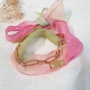 25 mm Silk Ribbon - Tie-Dye - Ecru/Cream - White x 85 cm