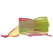25mm silk ribbon - Tie and dye - Light green - Yellow - Red x85cm|raw }}