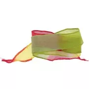 Ruban de soie 25 mm - Tie and dye - Vert clair - Jaune - Rouge x85cm