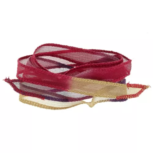 10mm silk ribbon - Tie and dye - Bordeaux - Purple - Camel x85cm