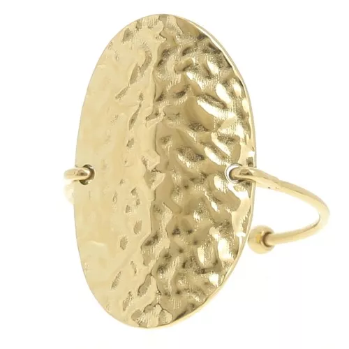 304L stainless steel Hammered oval ring S50 to 59 - Gold x1