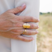 304L stainless steel Hammered oval ring S50 to 59 - Gold x1
