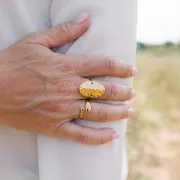 304L stainless steel Hammered oval ring S50 to 59 - Gold x1