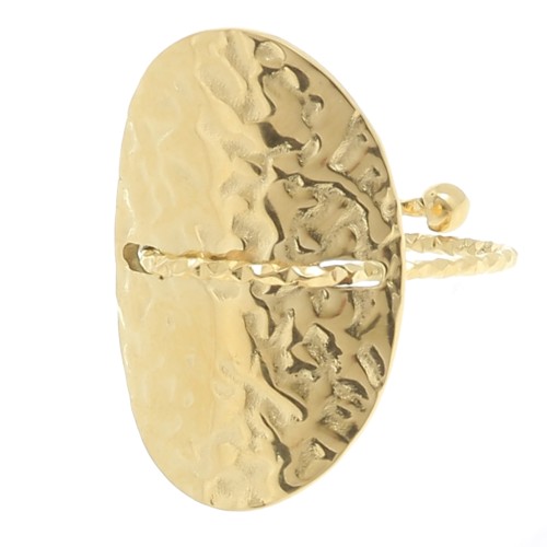 304L st. steel Hammered oval ring with diamond effect wire - 50 to 59 - Gold x1