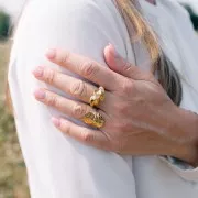 304L st. steel Hammered oval ring with diamond effect wire - 50 to 59 - Gold x1