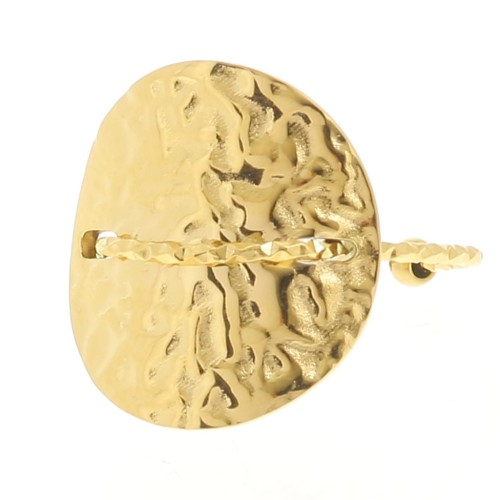 St. steel 304L Hammered round ring with diamond wire - S52 to 59 - Gold x1