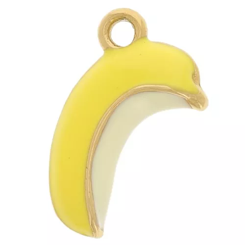 17x11mm 316L stainless steel Banana charm Epoxy resin - Gold - Yellow x1