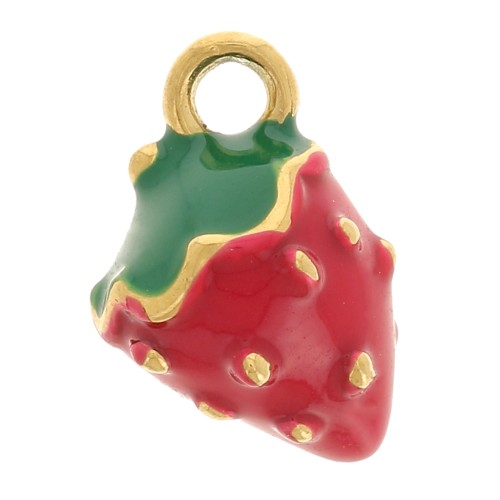 11x8mm 316L stainless steel Milling cutter charm Epoxy resin - Gold - Red x1