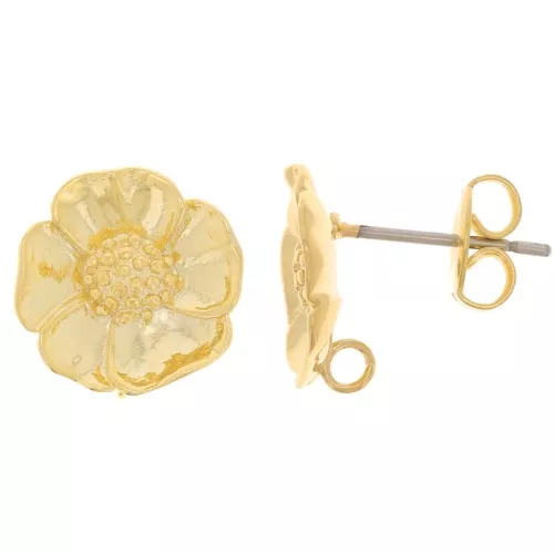 12mm Flower earstuds with open hoop - Fine Gold-plated x2