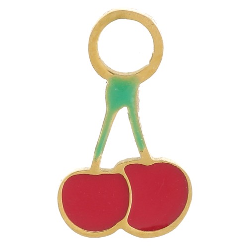 9x5mm Stainless steel 316L Cherry charm Epoxy resin - Gold - Red x1