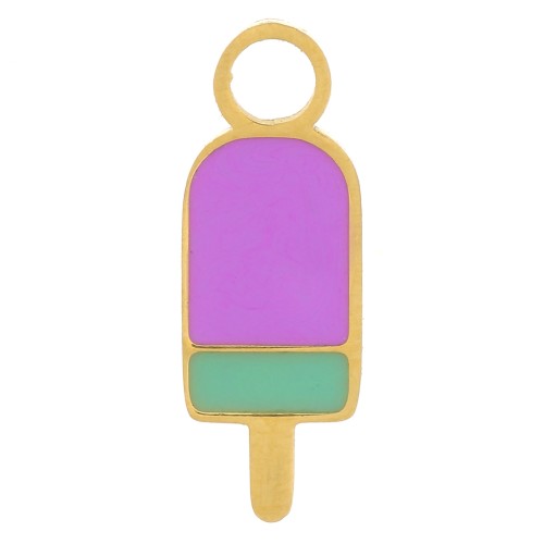 14x5mm Stainless steel 316L Ice charm Epoxy resin - Gold - Purple x1
