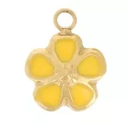 6.5mm 304L stainless steel Flower charm - Epoxy resin - Gold - Yellow x1