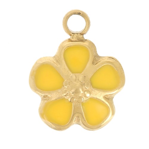 6.5mm 304L stainless steel Flower charm - Epoxy resin - Gold - Yellow x1