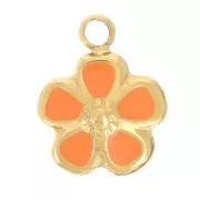 6.5mm 304L stainless steel Flower charm - Epoxy resin - Gold - Coral x1