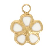 6.5mm 304L stainless steel Flower charm - Epoxy resin - Gold - Ivory x1