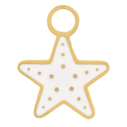 12x10mm Stainless steel 316L Star charm - epoxy resin - Gold - Ivory x1