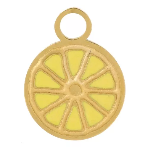 10mm Stainless steel 316L Lemon slice charm Epoxy resin - Yellow x1