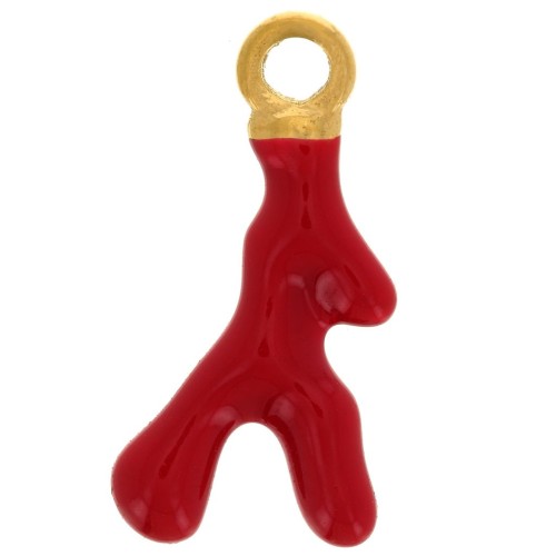 Coral Charm 17x8.5 mm Epoxy Resin - Gold-Plated 316L Stainless Steel - Red x1