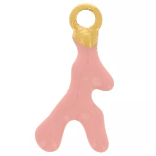 17x8mm Stainless steel 316L Coral charm Epoxy resin - Gold - Pink x1